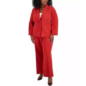 Le Suit Women's Crepe Two-Button Blazer Pantsuit Set Brick Red Plus Size 20W